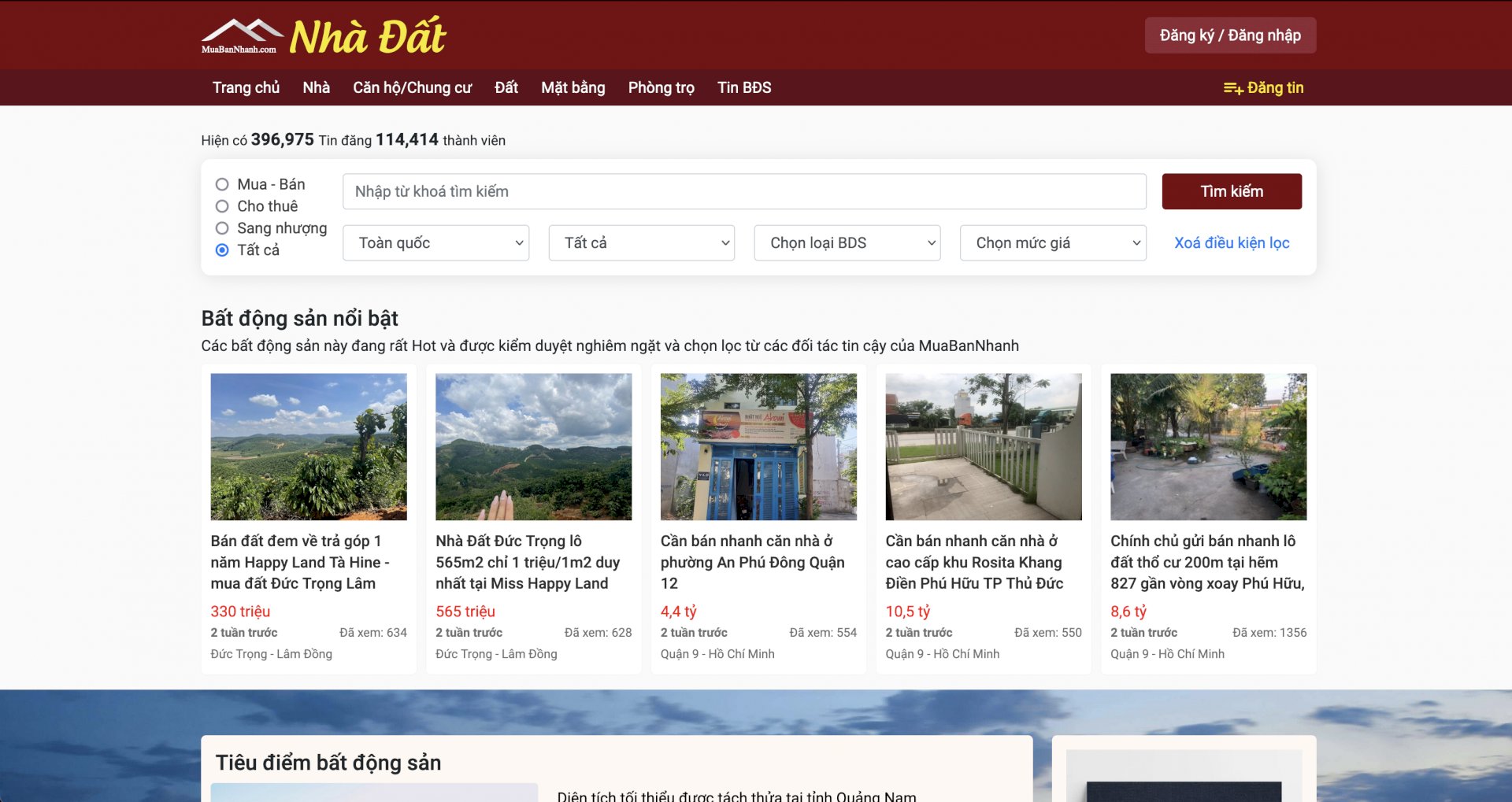 Mẫu website bất động sản 2021 Nhà Đất Mua Bán Nhanh