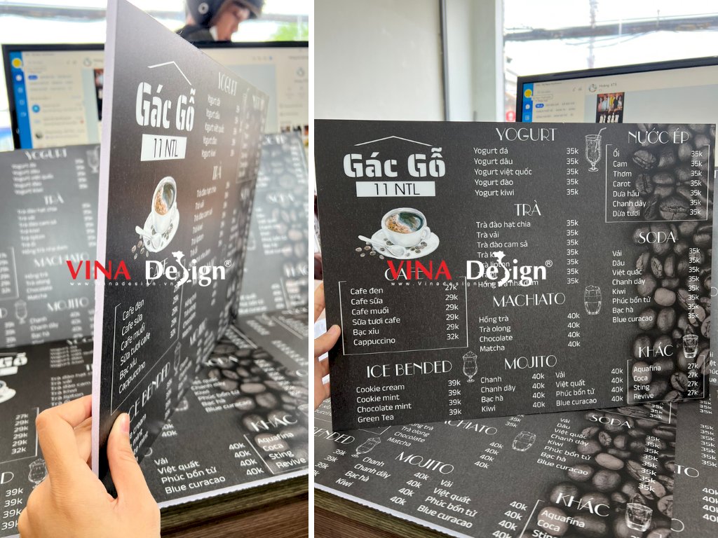 In menu cầm tay A3 cán formex dày 5mm - in 1 mặt - VND98