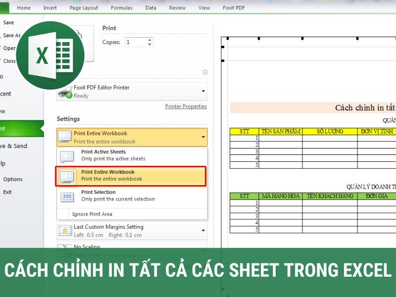 Cách chỉnh in tất cả các sheet trong Excel