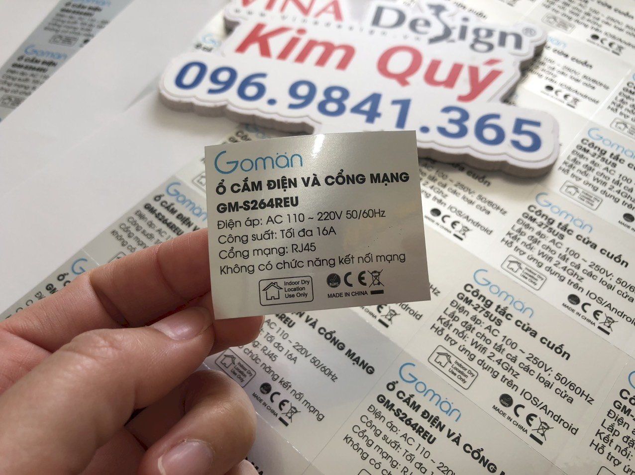 In tem bạc dán ổ cắm điện, cổng mạng, công tắc cửa cuốn, thiết bị điện ...