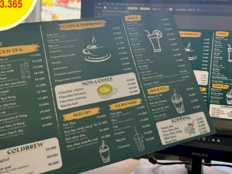 In menu quán cà phê theo yêu cầu, đẹp, giá rẻ TPHCM