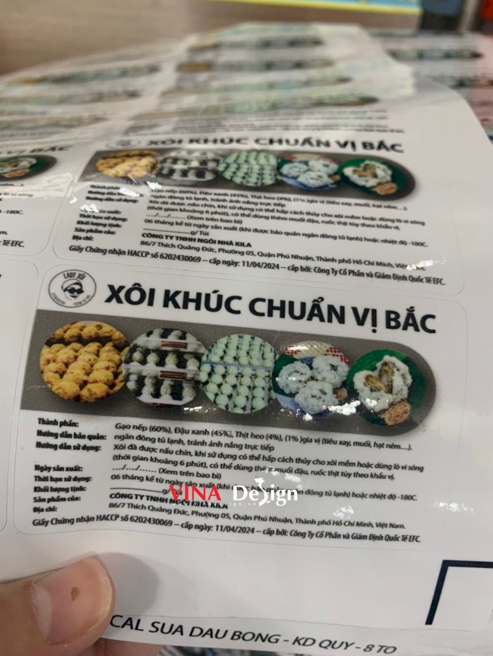 In tem dán hộp xôi khúc, tem decal sữa mực dầu cán bóng bế tem theo ...