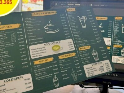 In menu quán cà phê theo yêu cầu, đẹp, giá rẻ TPHCM