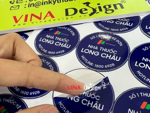 In sticker nhà thuốc Long Châu, tem nhà thuốc hình tròn - VND176