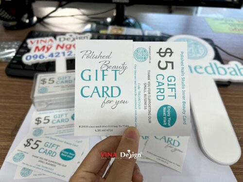 In Gift Card, Gift Certificate, Gift Voucher thẻ quà tặng dịch vụ Nail, hàng in gửi đi Mỹ từ TPHCM - VND392
