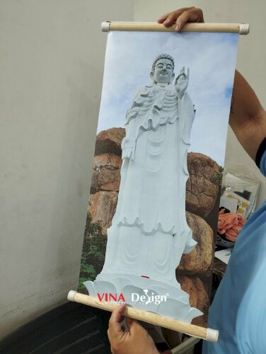 In tranh tượng Phật A Di Đà, tranh canvas nẹp gỗ treo phòng thờ - VND550