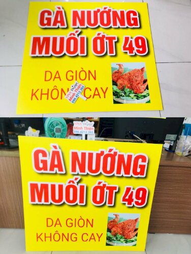 In bảng giá món ăn treo quán gà nướng, in tấm formex - VND590