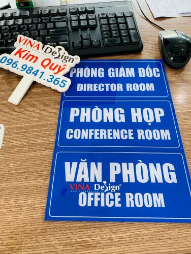 In bảng tên Mica song ngữ Việt - Anh, bảng tên phòng Giám đốc Director Room, phòng họp Conference Room, văn phòng Office Room - VND611