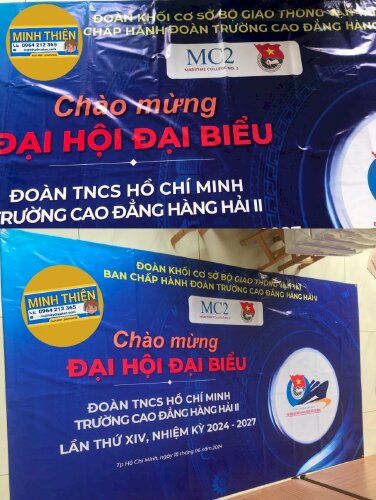 In phông nền sân khấu sự kiện Đại hội đại biểu Đoàn TNCS Hồ Chí Minh trường cao đẳng, in bạt hiflex lấy liền - VND608