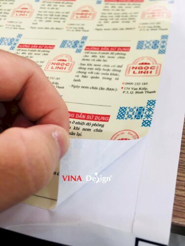 In tem nhãn nem chua, nhãn hướng dẫn sử dụng nem chua, in tem nhãn Decal sữa mực dầu cán bóng có bế - VND596