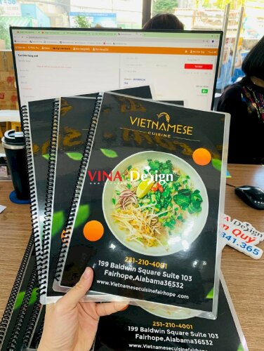 Làm menu plastic đóng cuốn lò xo A4 quán ăn Việt tại Alabama Mỹ, hàng gửi đi từ TPHCM - VND639