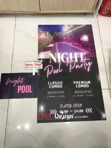 In PP cán mờ giá rẻ làm poster, banner dán kính giới thiệu sự kiện night pool party - VND726