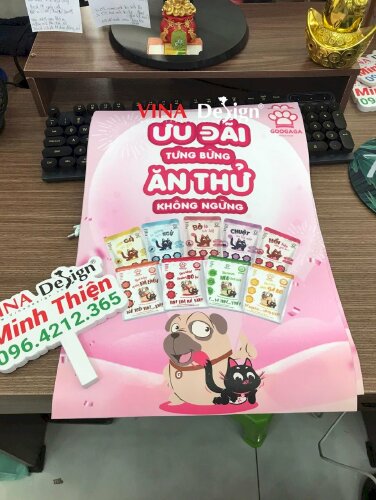 In PP keo Poster khuyến mãi Ưu đãi Tưng bừng Ăn thử Không ngừng cho Pet shop - VND716