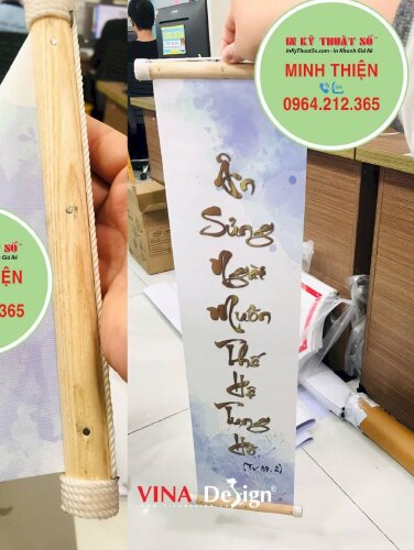 In tranh chữ thư pháp câu Kinh Thánh lời Chúa, tranh Canvas nẹp gỗ 2 đầu bộ câu đối chủ đề Tạ Ơn Thiên Chúa - VND678