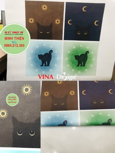 In tranh đồng hồ Canvas chủ đề mèo con, in vải Canvas mực dầu mờ - VND689