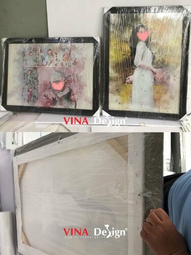 Tranh in trên vải Canvas lưu giữ kỷ niệm, in tranh chân dung nghệ thuật, tranh cho bé, có đóng khung viền nâu - VND751