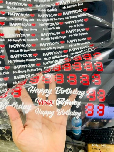 In chữ Happy 20/10 Happy Birthday UV DTF keo tốt dán trên nhiều bề mặt Nhựa Gỗ Kim loại Thủy tinh chống nước bền màu - VND751