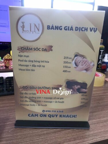 In giấy A4 2 mặt làm bảng giá dịch vụ Spa quét mã QR code thanh toán (không bao gồm đế Mica lùa) - VND766