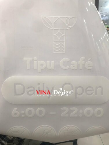 Decal trong in màu trắng dán cửa kính thông tin thời gian hoạt động quán cafe - VND774