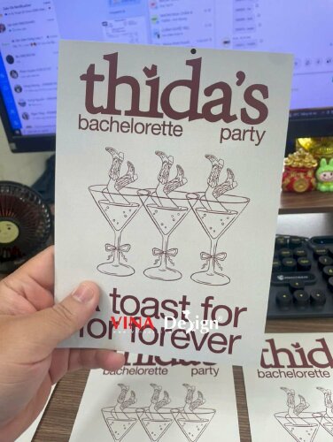 In thiệp Bachelorette party - A Toast to Forever, in khổ A5 giấy C300gsm 1 mặt không màng - VND782