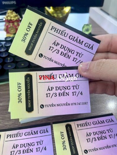 In phiếu giảm giá cho shop, cửa hàng, quán xá, phiếu giấy in cán bóng - VND880