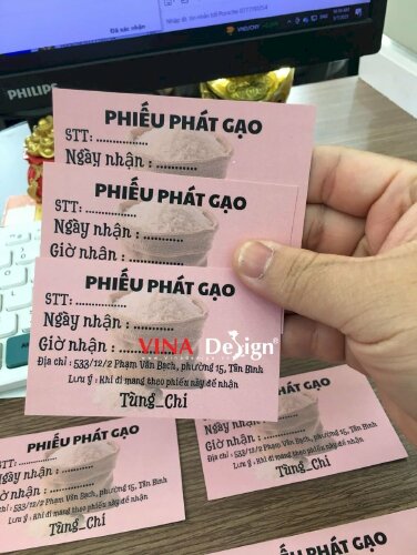 In phiếu phát gạo từ thiện, phiếu giấy nhận gạo từ thiện in giấy C300gsm 1 mặt - VND930