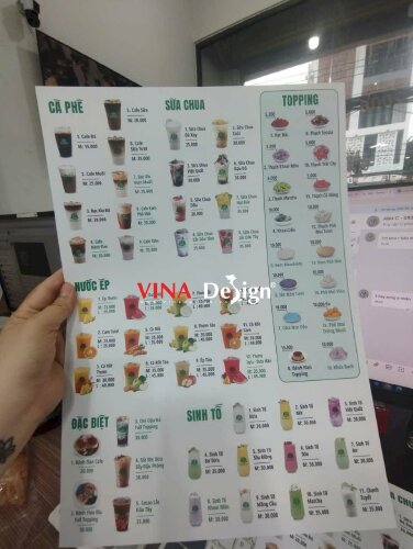 In tấm menu nhựa mỏng quán cafe, trà sữa, quán ăn vặt - VND933