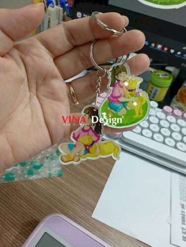 In móc khóa chibi hình cô bé & cún yêu Girl with a Puppy, móc khóa Mica trong - VND970