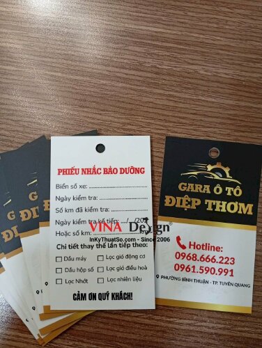 In thẻ nhắc bảo dưỡng ô tô, đục lỗ tròn xỏ dây treo, hàng gửi đi phường Bình Thuận, Tuyên Quang - VND984