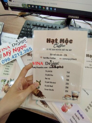 In menu ép plastic quán cà phê sạch nguyên chất pha máy - VND227