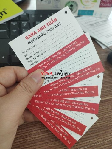 In phiếu nhắc thay dầu ô tô cho gara sữa chữa bảo dưỡng xe hơi - VND333