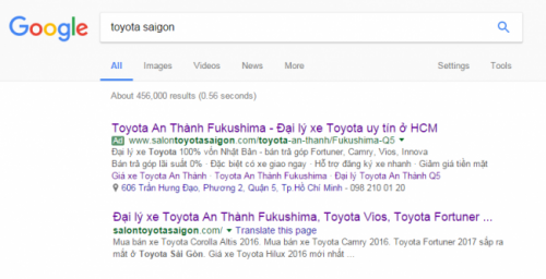 Quảng cáo Google Adwords với SalonToyotaSaigon.com