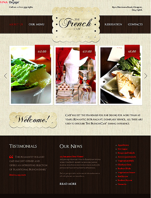 thiết kế trang web nhà hàng
