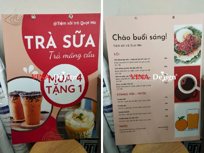 In bảng menu treo thả tiệm xôi trà Quạt Mo - VND92