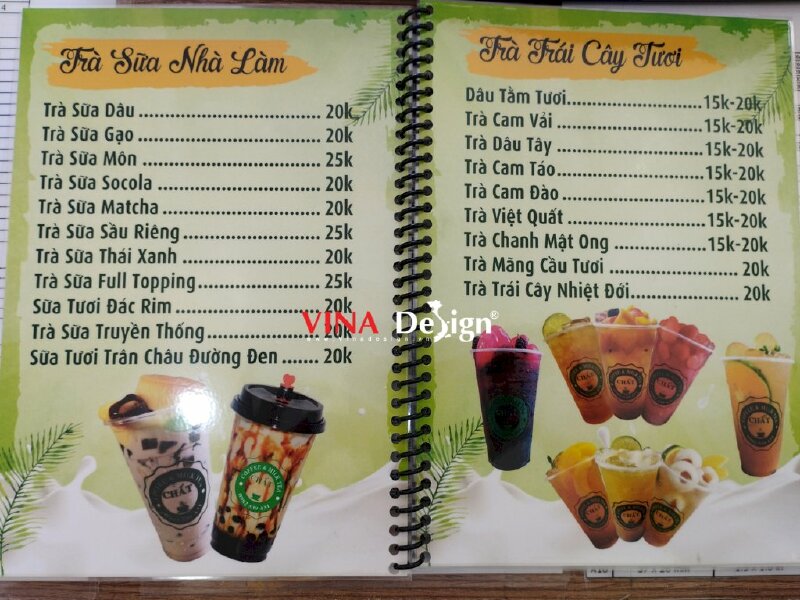 In menu ép plastic đóng cuốn lò xo A5 quán Coffee Milk Tea - VND48