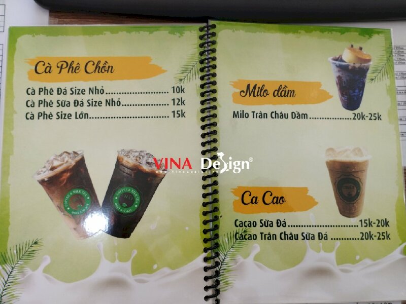 In menu ép plastic đóng cuốn lò xo A5 quán Coffee Milk Tea - VND48