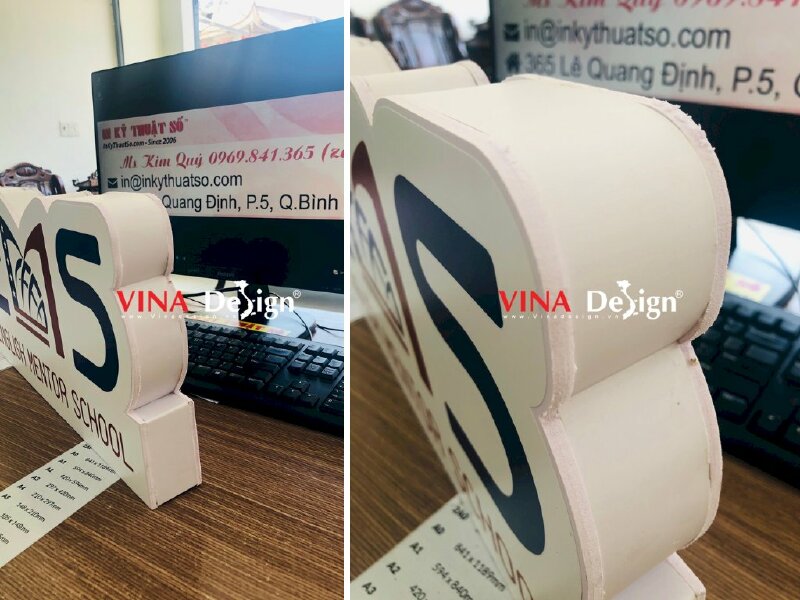 In Standee mô hình để bàn, quầy lễ tân in tên viết tắt trường học, công ty - VND110