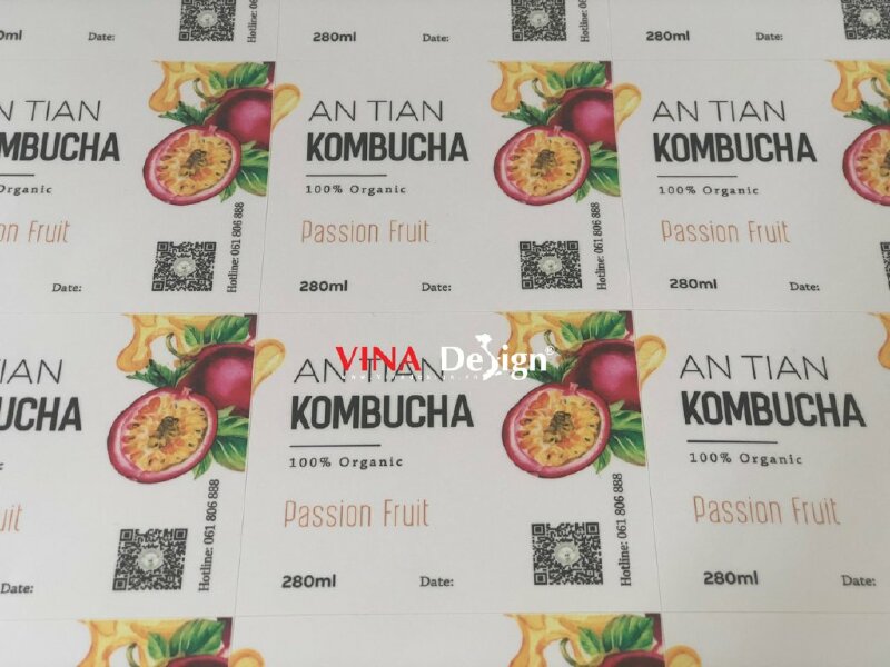 In tem nhãn chai nước hoa quả Kombucha - VND39