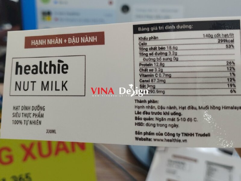In tem nhãn chai sữa hạt hạnh nhân - đậu nành VND129