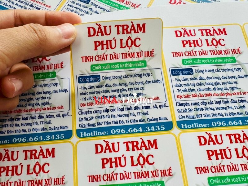 In tem nhãn dán chai tinh dầu tràm - VND60