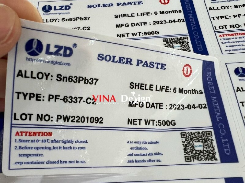 In tem nhãn dán hủ kem hàn Solder Paste - VND41