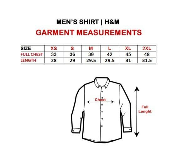 Kích thước áo sơ mi nam của H&M