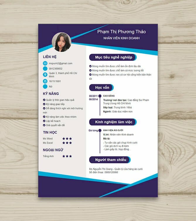 Kích thước xin việc chuẩn