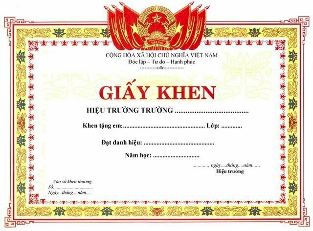 Kích thước giấy khen học sinh