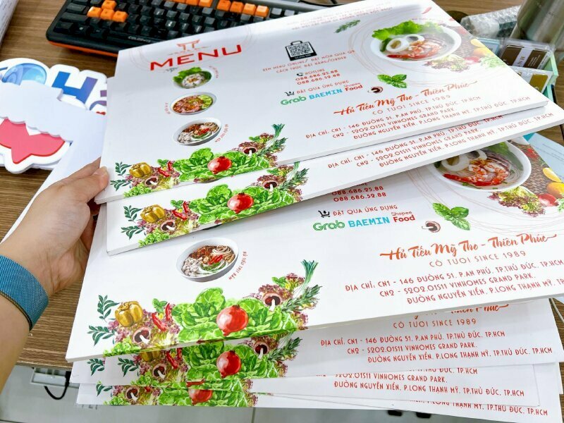 Kích thước menu nhà hàng, quán ăn