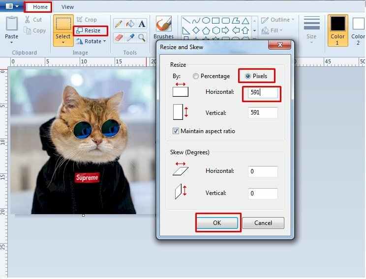 Bước 3: Chọn Home > Chọn Resize > Tại Resize and Skew > Chọn Pixels > Tại Horizontal tiến hành nhập kích thước ảnh 5x7: