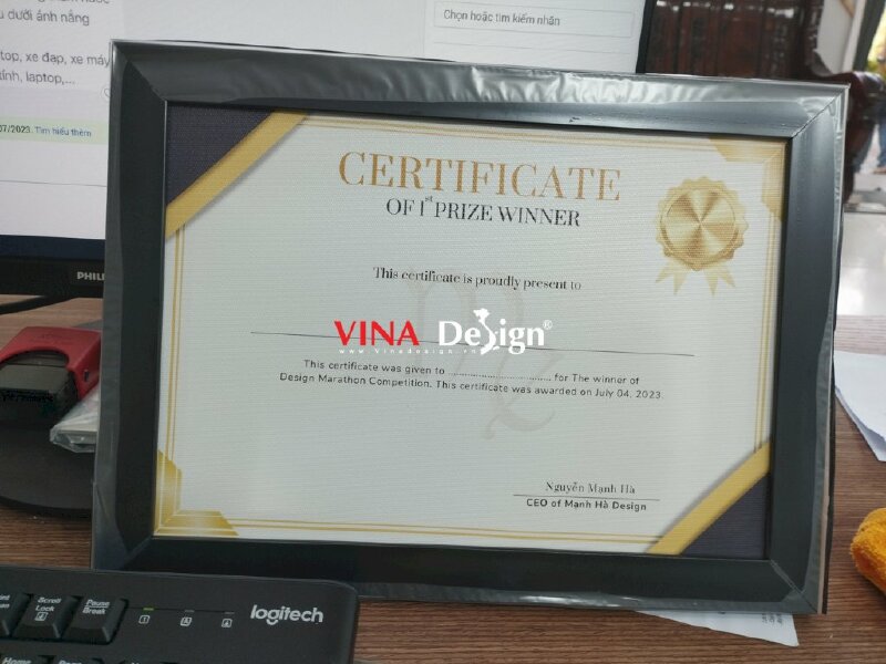 In Certificate từ canvas đóng khung tranh viền đen - VND145