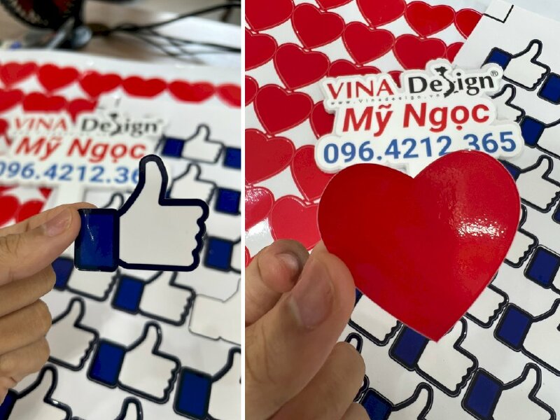 In decal sticker lấy liền sticker like, heart trái tim - VND180