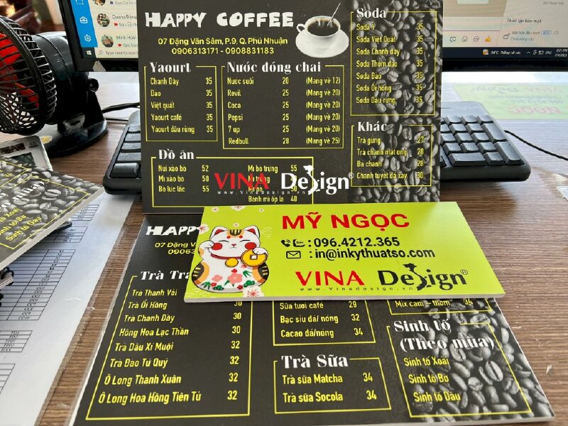 In menu cầm tay quán coffee bình dân - VND148