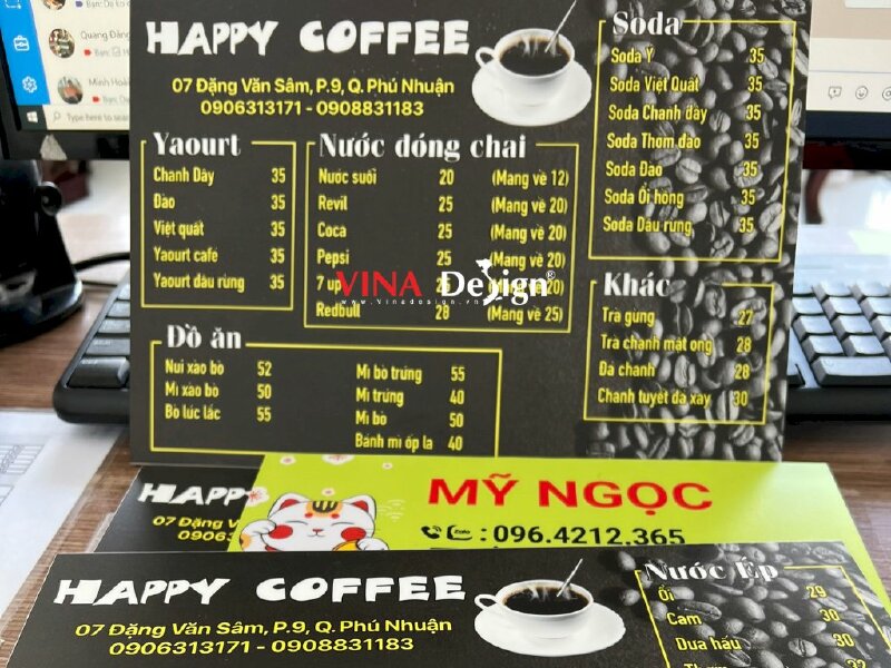 In menu cầm tay quán coffee bình dân - VND148